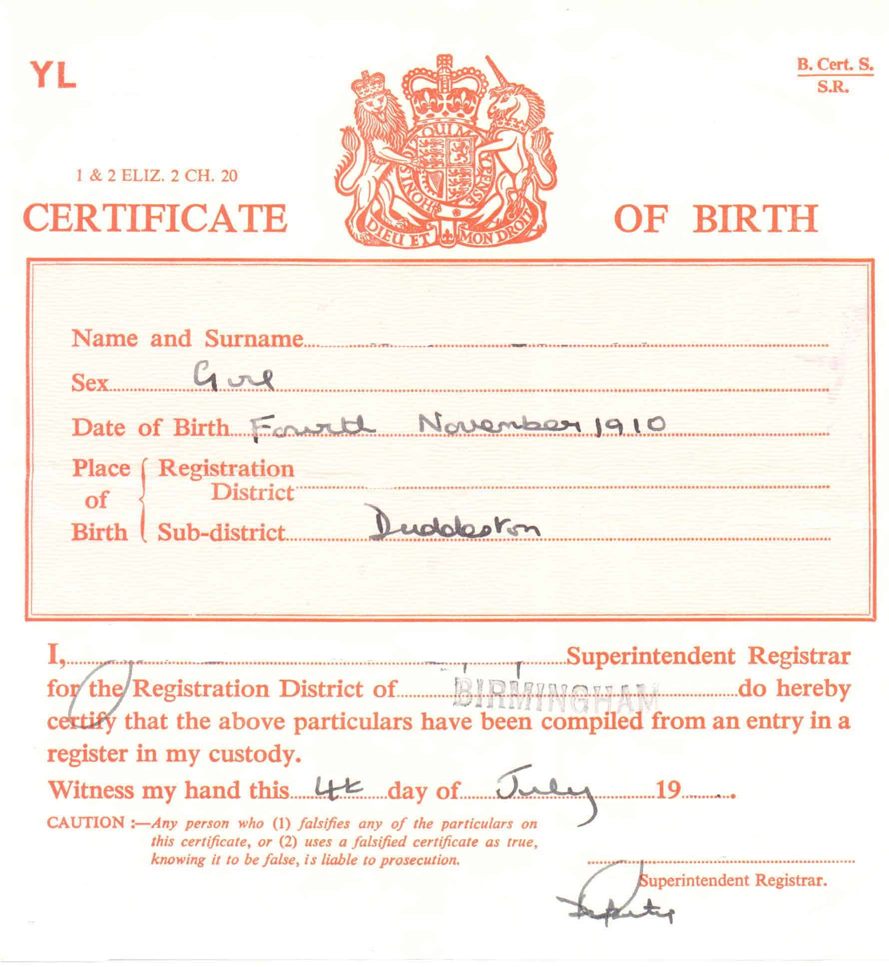 The Birth Certificate and the DVLA